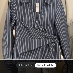 LOFT Blue and White Striped Blouse